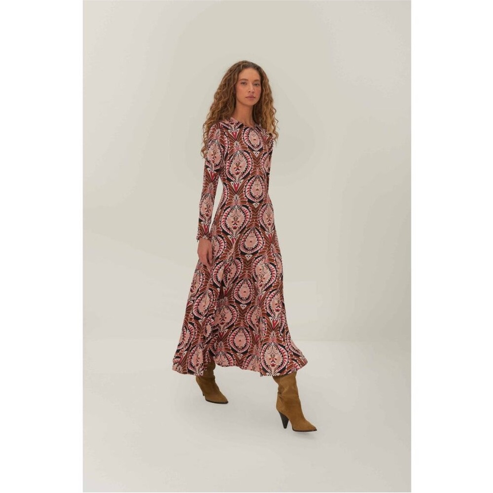 FARM Rio Red and Pink Long Sleeve Dress